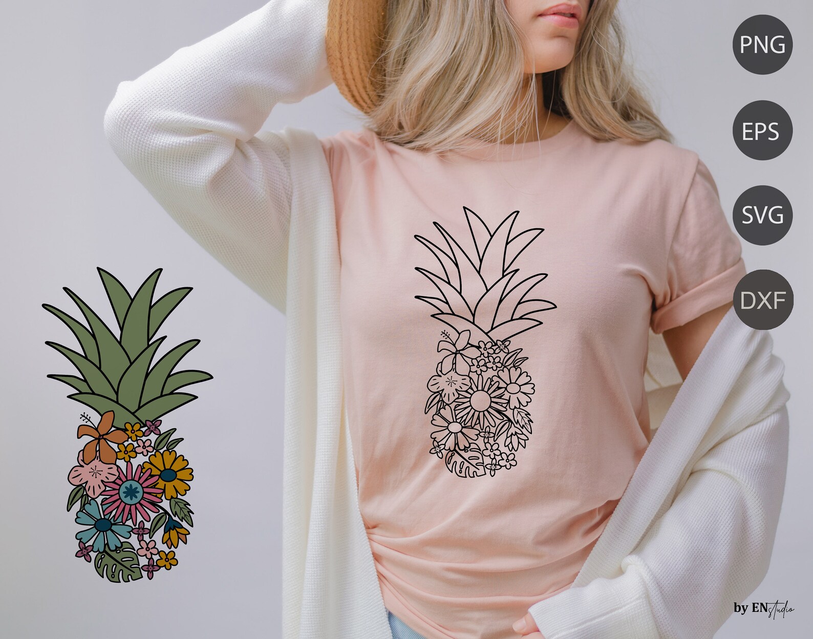 Download Floral Pineapple svgColorful retro summer svg png ...