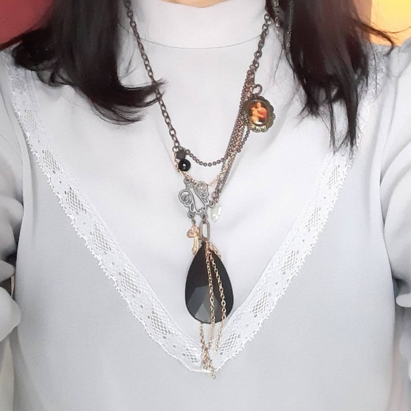 Collier Pampille Noire - Style Victorien - Pendentif -