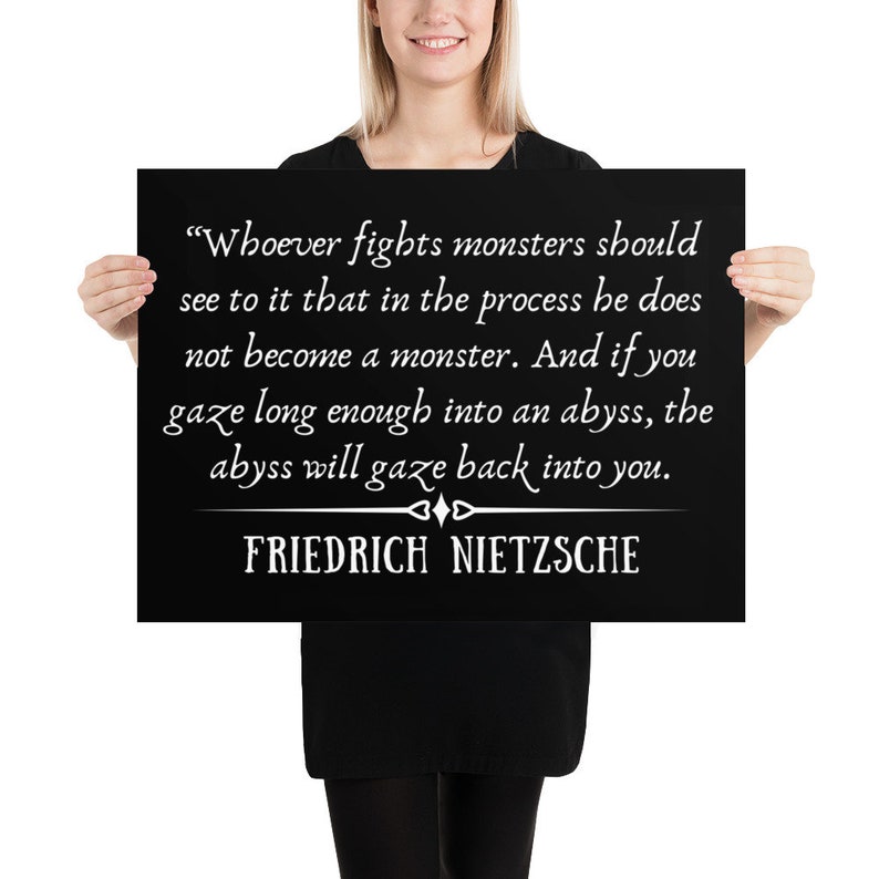Friedrich Nietzsche Quote Poster Inspirational Quote Posters The Abyss Gazes Back Wall Art Philosophy Home Decor Minimalistic Art