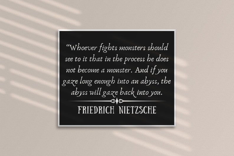 Friedrich Nietzsche Quote Poster Inspirational Quote Posters The Abyss Gazes Back Wall Art Philosophy Home Decor Minimalistic Art