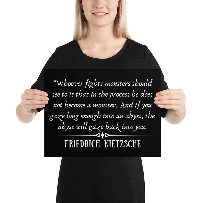 Friedrich Nietzsche Quote Poster Inspirational Quote Posters The Abyss Gazes Back Wall Art Philosophy Home Decor Minimalistic Art