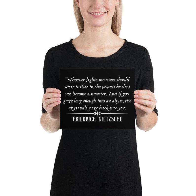 Friedrich Nietzsche Quote Poster Inspirational Quote Posters The Abyss Gazes Back Wall Art Philosophy Home Decor Minimalistic Art
