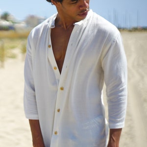 White Organic Beach Shirt - Surf Shirt for Men - Towelling Shirts