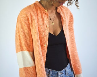 Organic Cotton Beach Shirt for Women - SANTORINI Orange - Hand Woven Peshtemal Lounging Wear