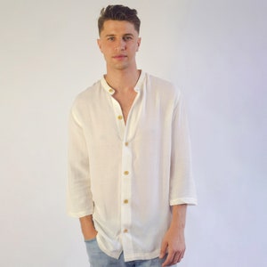 White Organic Beach Shirt - Surf Shirt for Men - Towelling Shirts