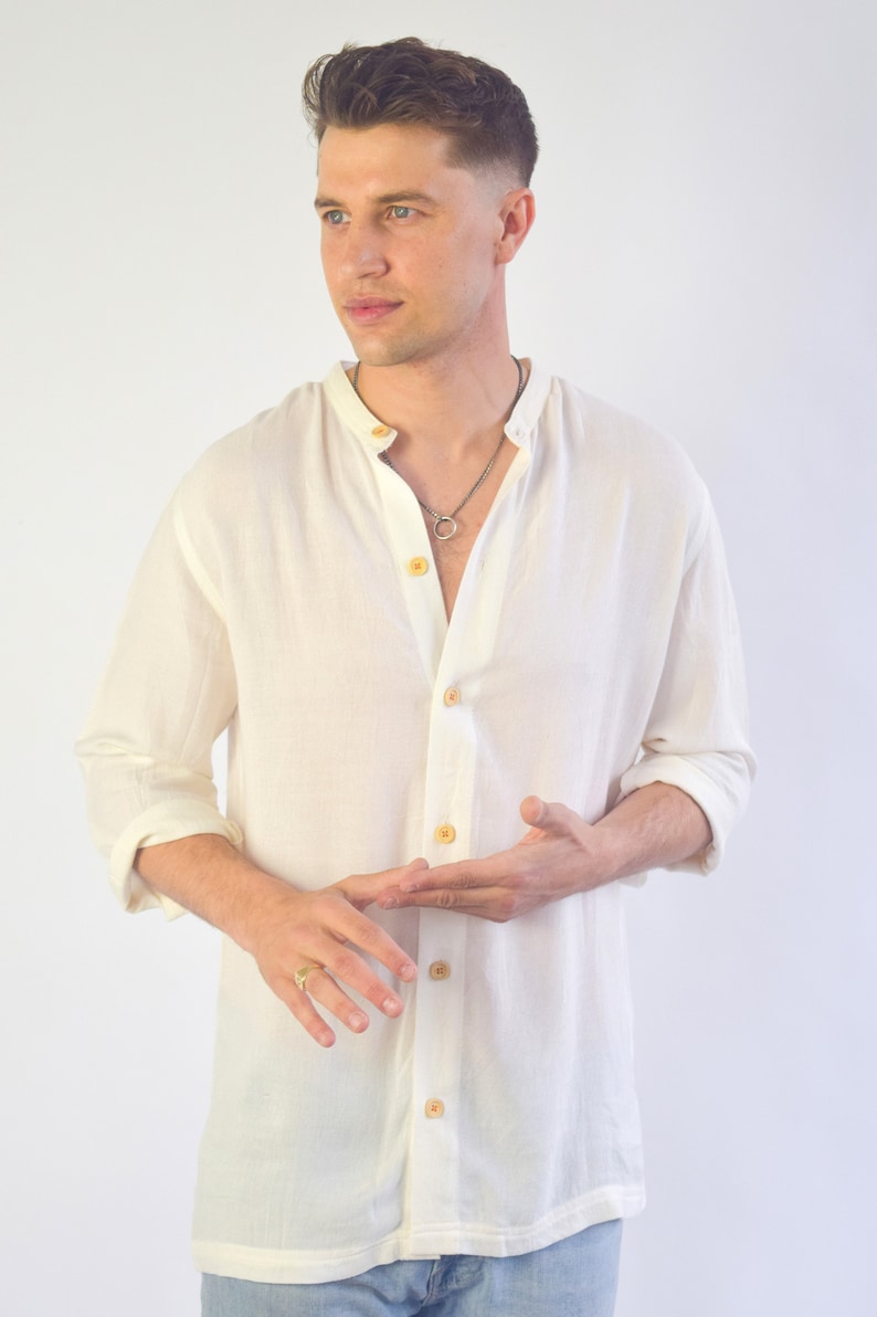 White Organic Beach Shirt - Surf Shirt for Men - Towelling Shirts