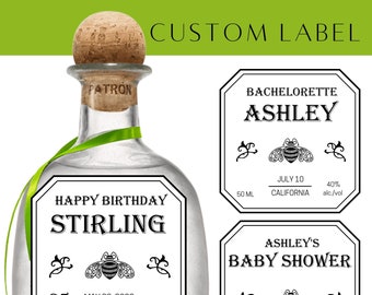 Custom Tequila Label / Physical Sticker Made-to-Order / Mini and Standard Sizes / Mini Tequila Bottles / Hexagon Shape / Printed Labels