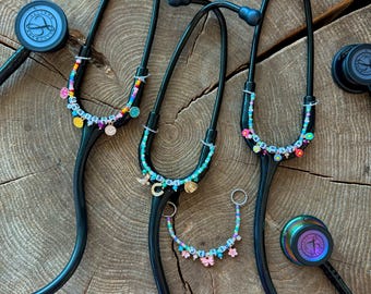 Custom Stethoscope Charms with Name / Doctor Nurse Beaded Keychain / Monogrammed Charms / Made to Order