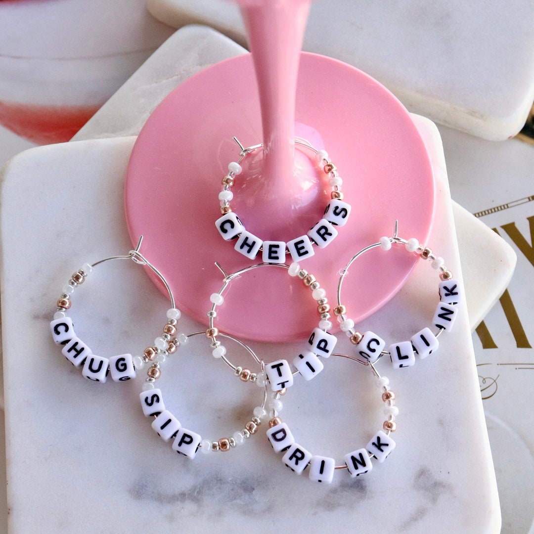 Wine Charms, Set of 6, Simple, Modern, Silver & Gold, Customizable