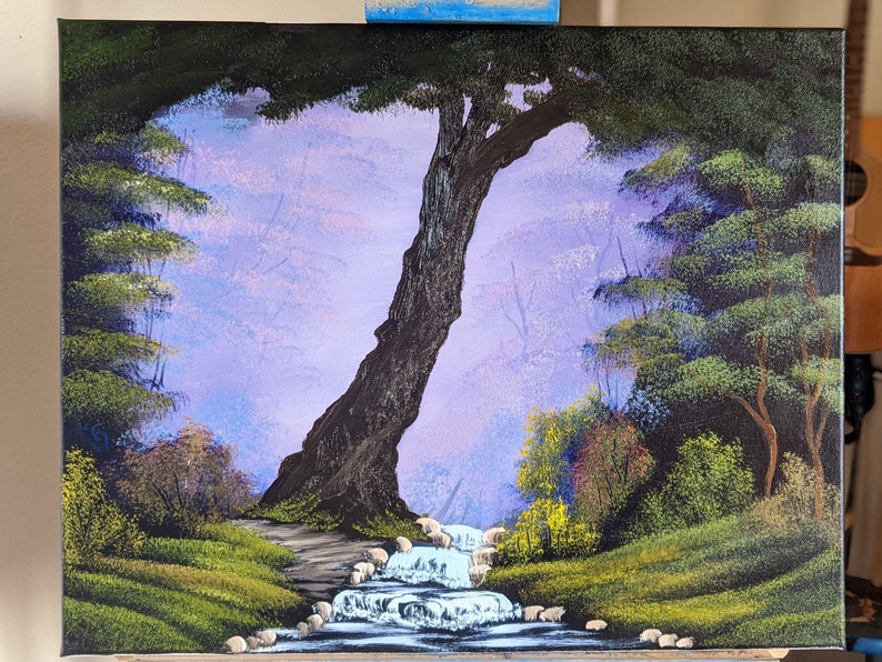 Landscape Painting|Serenity Inspired By Bob Ross|Oil On Stretched  Canvas|16X20|Purple Forest|Home Decor|Wall Art|Black Gesso|Waterfall Path|  - Agrohort.Ipb.Ac.Id