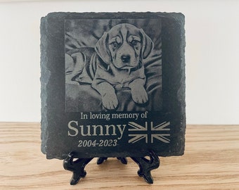 Dog memorial plaque, Pet memorial plaque, Pet memorial stone, Pet grave marker, Slate engraved pet, Memorial plaque with picture stone
