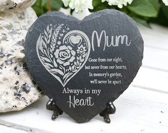 Memorial Plaque Natural Stone Heart Shape Mum & Dad Memorial Son Engraved Free Stand Gravestone Plaque