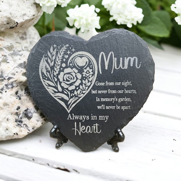 Memorial Plaque Natural Stone Heart Shape Mum & Dad Memorial Son Engraved Free Stand Gravestone Plaque