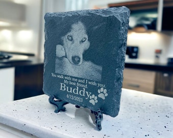 Beautiful Memorial Plaque for Your Beloved Dog Personalized Engraved Memorial Plaque for Pets - Natural Stone - Custom Photo & Quote