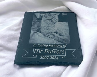 Personalized Handcrafted Natural Slate Pet Memorial Plaque - Custom Engraved with Name and Dates