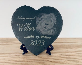 Pet Slate Heart Photo Hamster Guinea Pig Customised Memorial Stone Personalised Name Date Photo Heart 11cm.