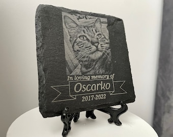 Cat Memorial Plaque, Customised For Pet, Cat, Dog Slate Stone Cat Grave Marker Photo Name Date Personalised