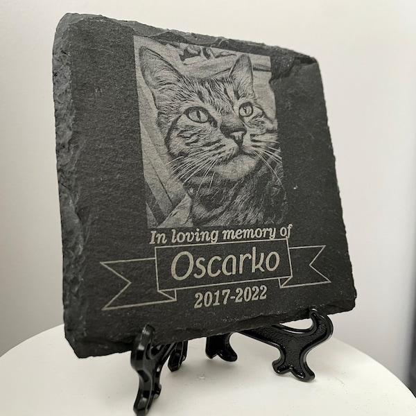 Cat Memorial Plaque, Customised For Pet, Cat, Dog Slate Stone Cat Grave Marker Photo Name Date Personalised