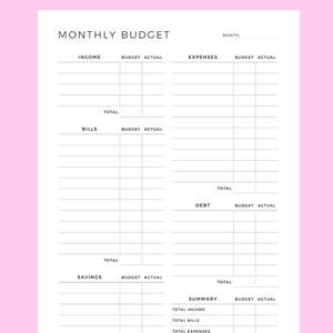 Monthly Budget Planner Printable & Fillable PDF, Budget Tracker Template, Finance Overview, Instant Download