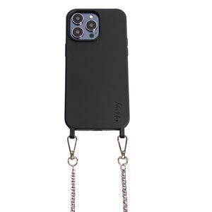 Silver Chain Strap + Black Phone Case | Versatile Elegant Crossbody Interchangeable Strap |  Hands-Free Accessory