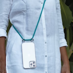 Green-Blue Phone Cord | iPhone 16 & Samsung Accessories | Adjustable Crossbody Phone Case | Protective Case | Phone Charms | Cords | Beads