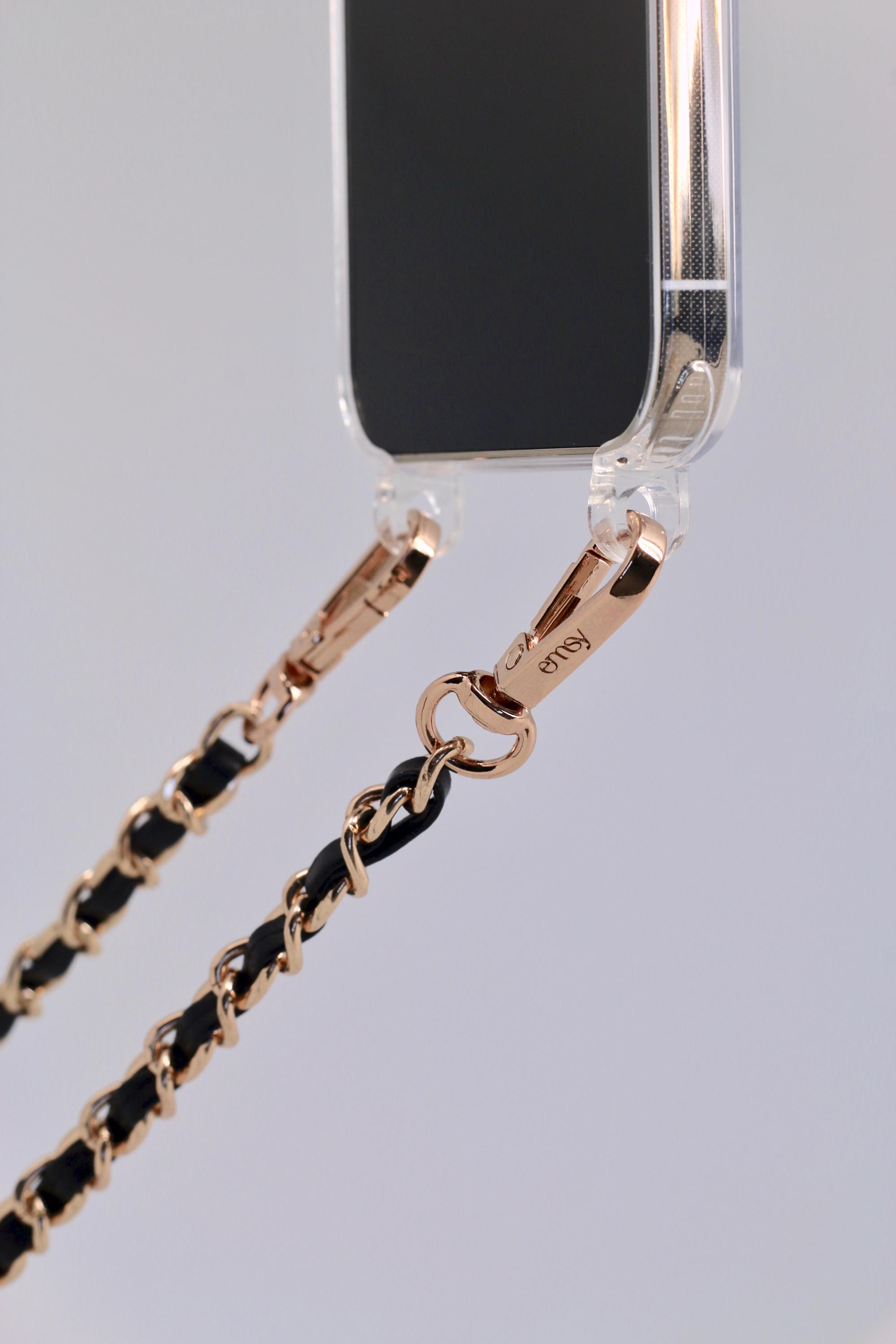 Black Leather Chain Crossbody Strap + Clear Phone Case | Stylish
