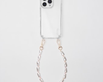 Fluwelen polsbandje met parels + doorzichtig telefoonhoesje telefoonbedels | iPhone Samsung | Parelpolsbandje | Bedels Kralen | Gezien op Emily in Paris Netflix
