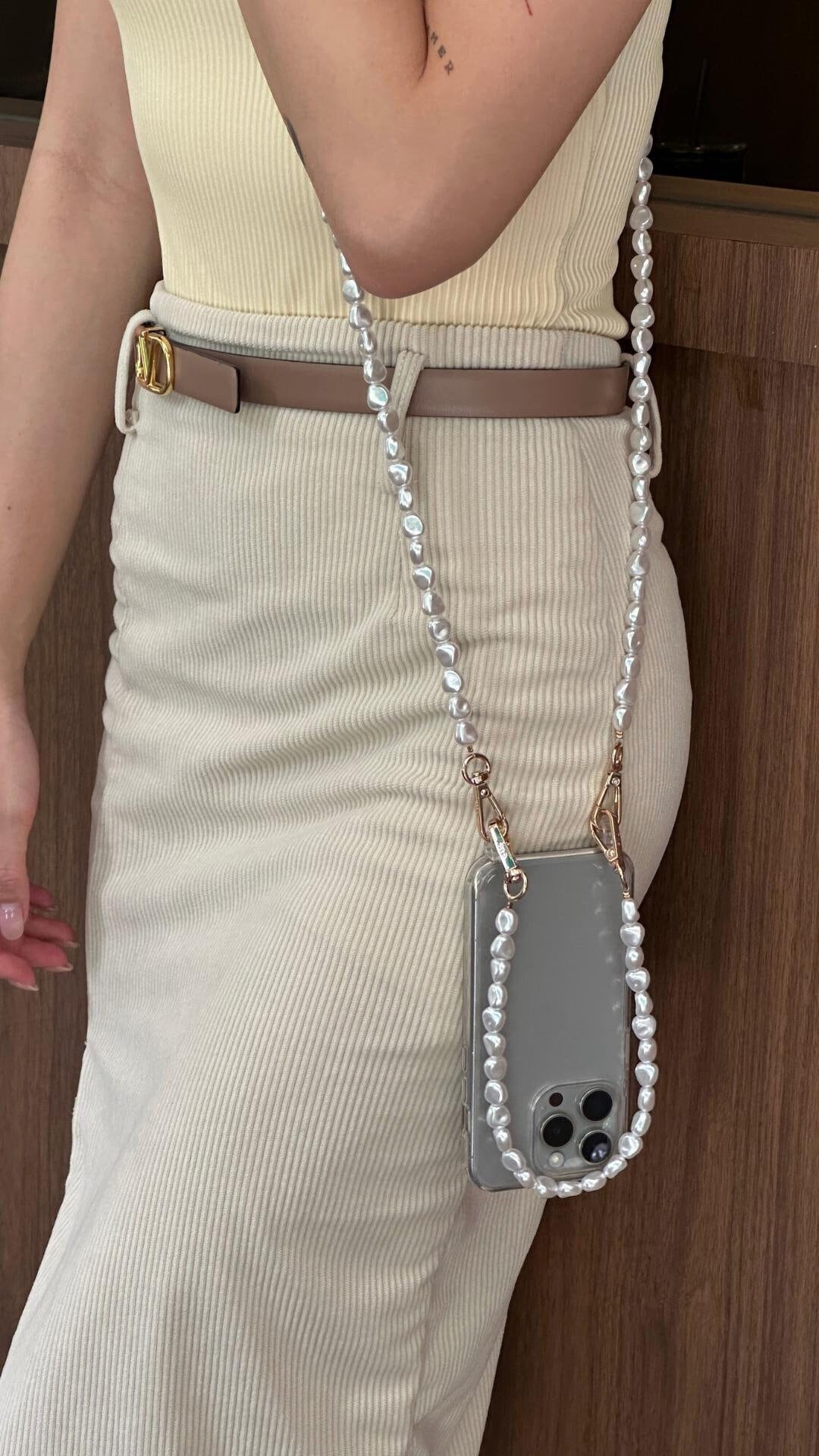Cross Body Phone Case With Pearl Strap Pearl Crossbody OSSA New York  OSSA  NEW YORK
