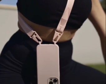Stijlvol roze siliconen hoesje met roze telefoonsleutelkoord | Crossbody-telefoonhoesje | iPhone- en Samsung-accessoires | Telefoonriem | Polskoord