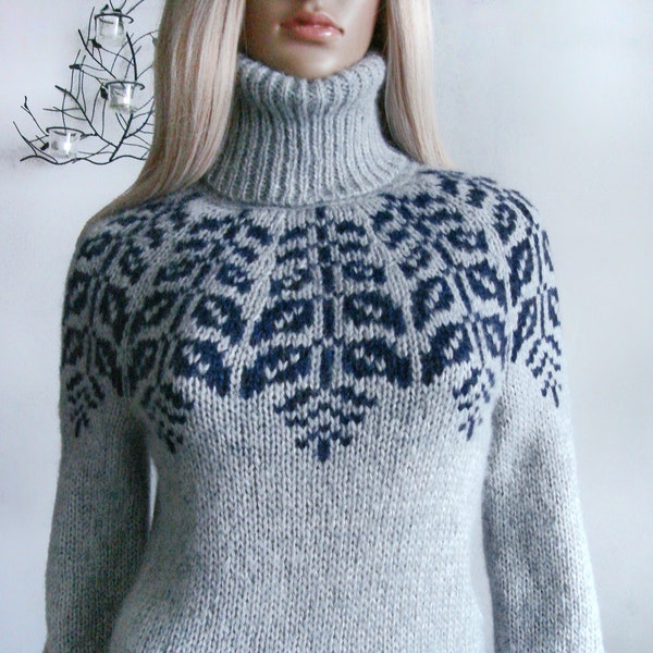 Maglione Fair Isle da donna lavorato a mano in Baby alpaca Merino, tradizionale pullover islandese Lopapeysa, pullover Boho beige scandinavo