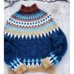 Norwegian Fair Isle sweater women knit of Alpaca Merino, Traditional Icelandic sweater Lopapeysa, Warm winter Scandinavian ski pullover