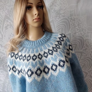 Scandinavian Fair Isle sweater Lopapeysa adults hand knit in Baby alpaca Merino Scandinavian sweater Nordic pattern Iselandic Lopi pullover