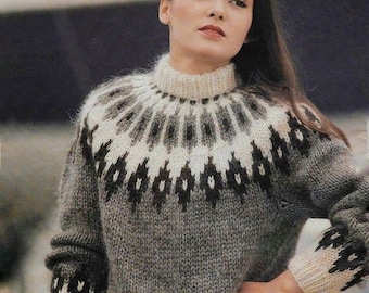 Icelandic Fair Isle Lopapeysa sweater adults hand knit in Baby alpaca Merino Handmade Scandinavian sweater Nordic pattern warm Lopi pullover