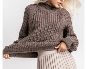 Turtleneck Wool Sweater Raglan Sleeves Brown Sweater 100% Felt Wool Sweater Unisex Wool Sweater Made To Order