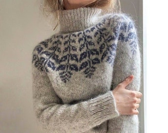 Fair Isle Scandinavian sweater women in Baby alpaca & Merino, Traditional Icelandic wool sweater Lopapeysa, Warm winter Nordic ski pullover