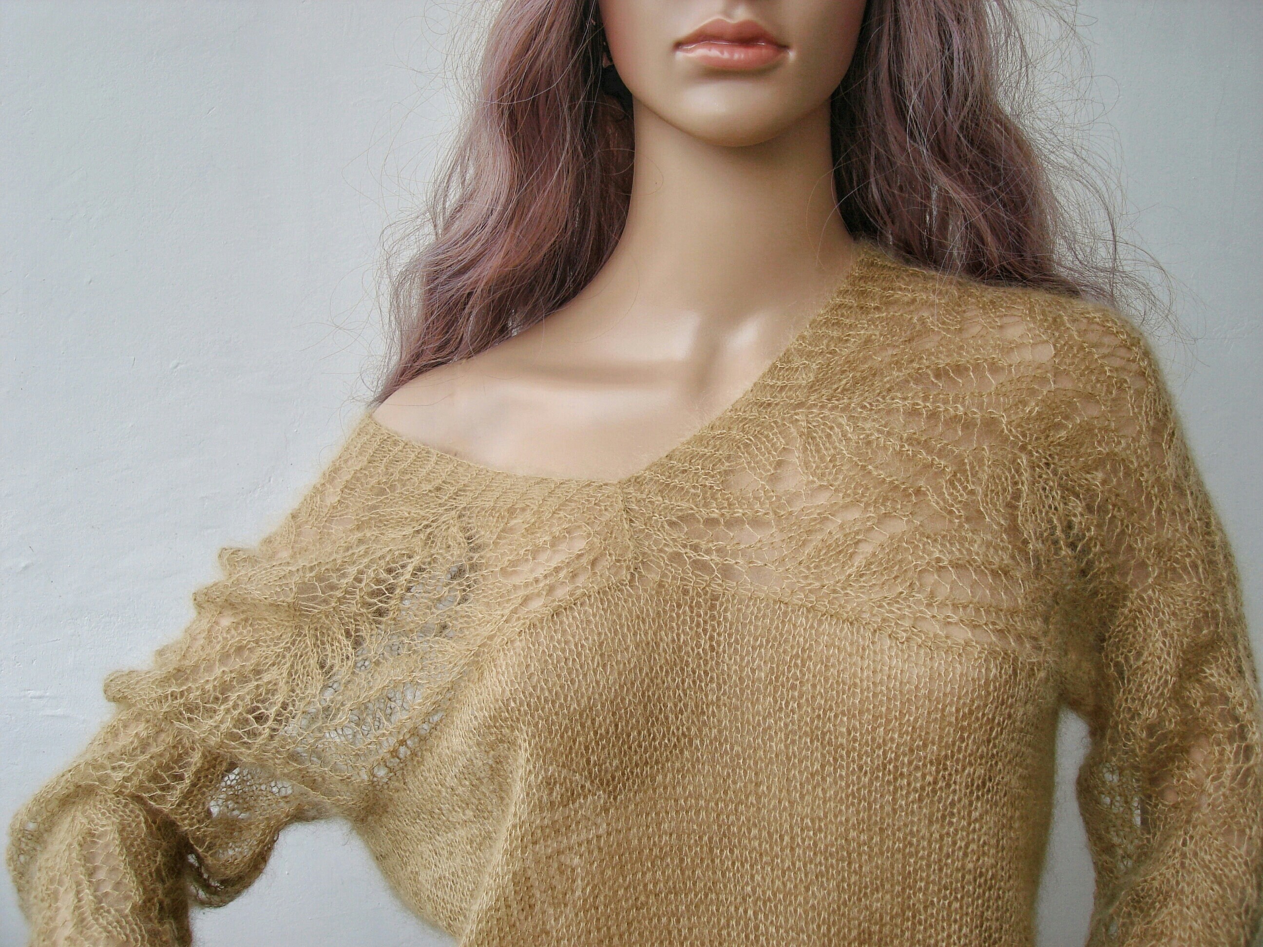 Mohair Pullover für Frau Hand stricken Spitze Ärmel lose Etsy