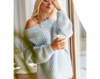 Suéter de mujer Merino tejido a mano con Alpaca, suéter acanalado cálido y esponjoso para mujer, jersey de lana de invierno de punto cable para ella