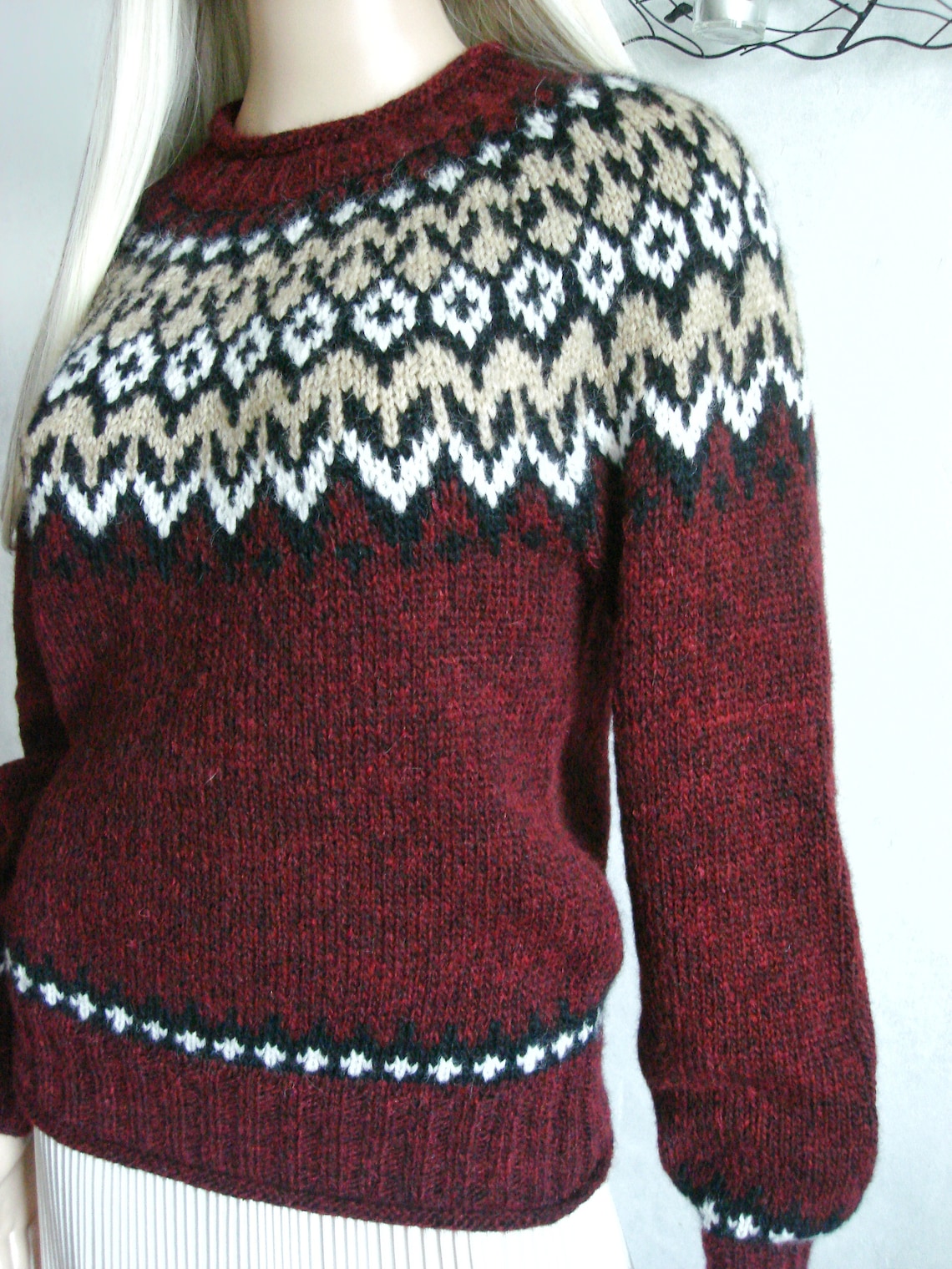 Traditional Fair Isle Sweater Lopapeysa Women Hand Knit in Etsy