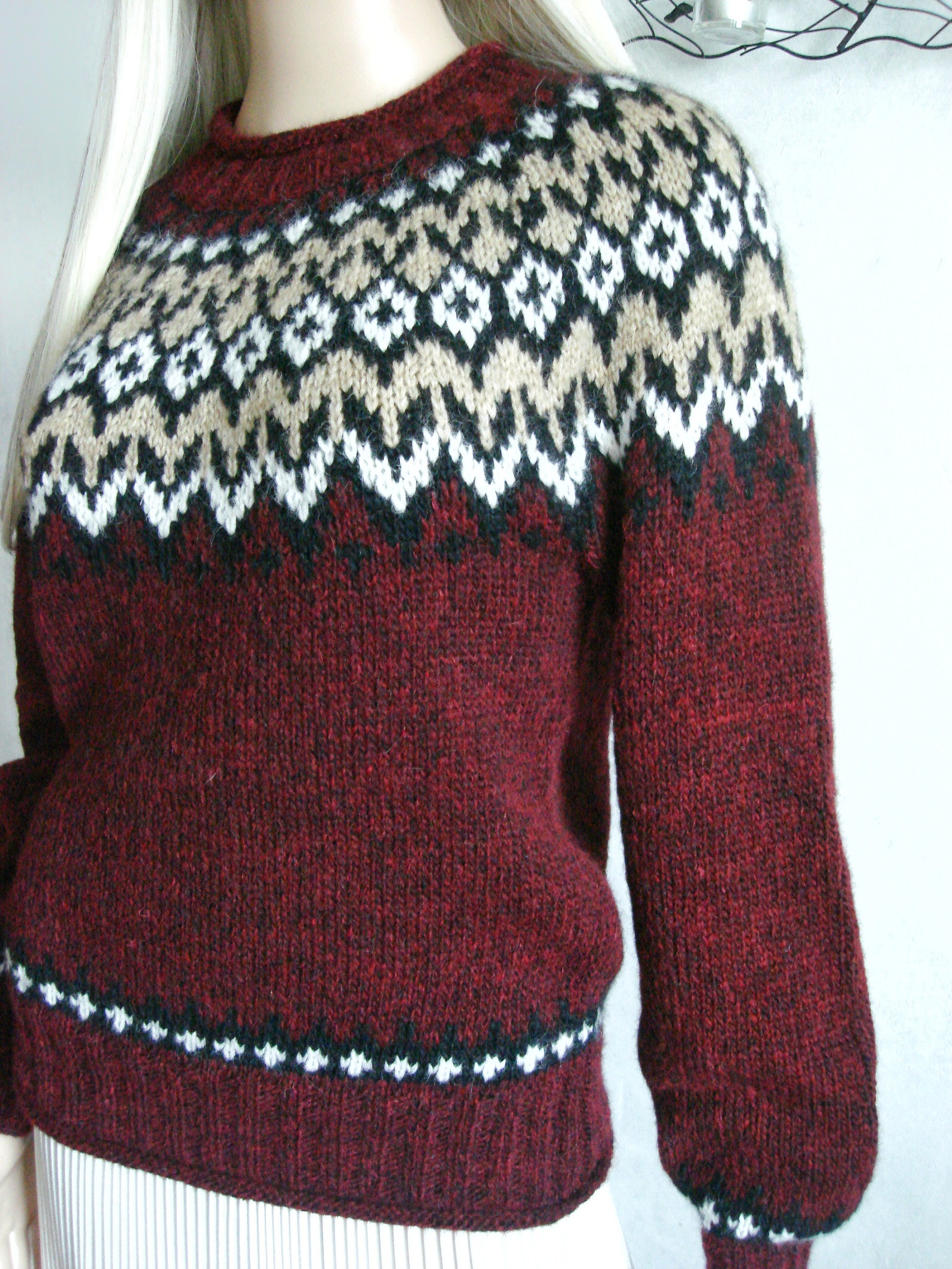 Traditional Fair Isle Sweater Lopapeysa Women Hand Knit in - Etsy