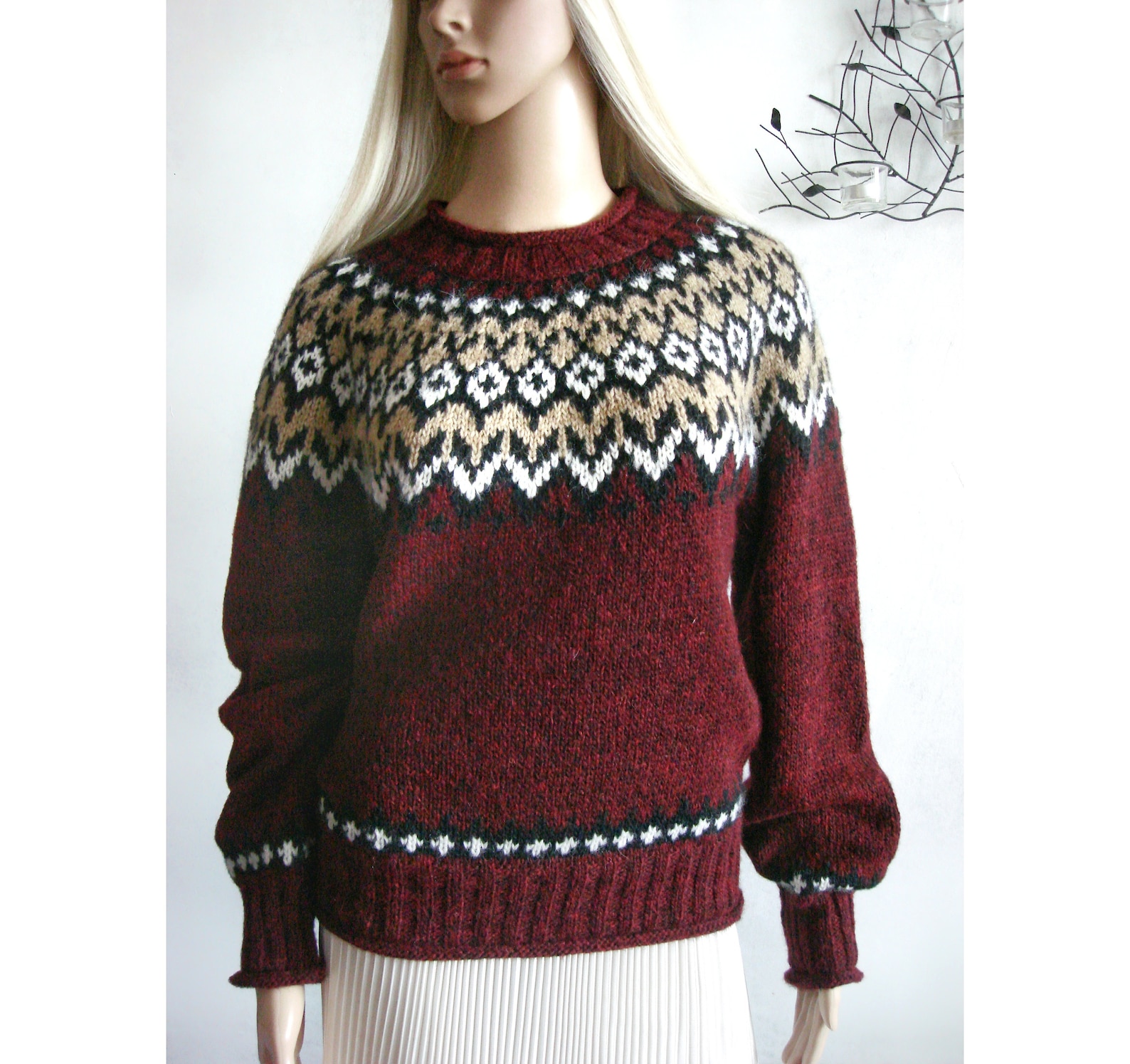 Traditional Fair Isle Sweater Lopapeysa Women Hand Knit in Etsy