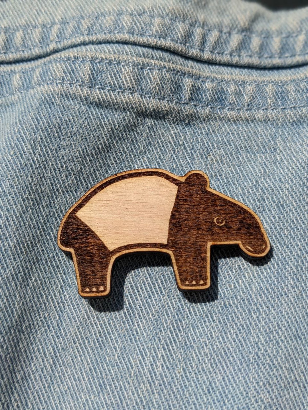 Tapir Pin Tapir Wood Pin, Laser Etched Wood Pin, Handmade Pin, Wood Brooch, Laser ...