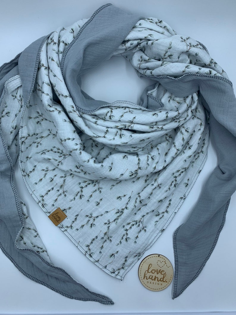 XXL Musselintowel neckscarf triangular scarf buds with uni light grey