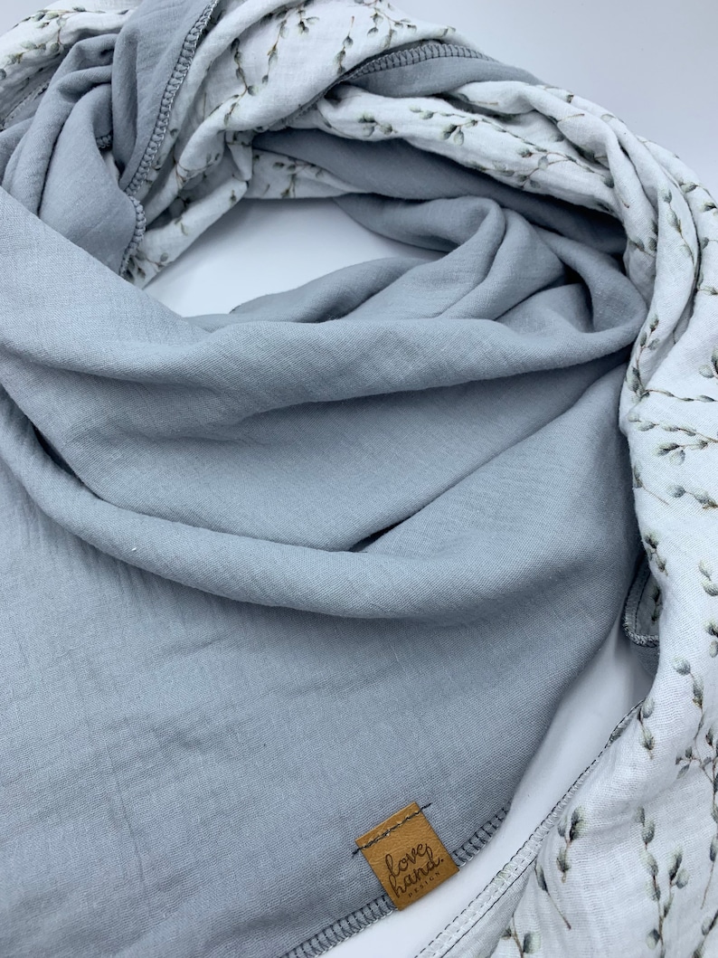 XXL Musselintowel neckscarf triangular scarf buds with uni light grey