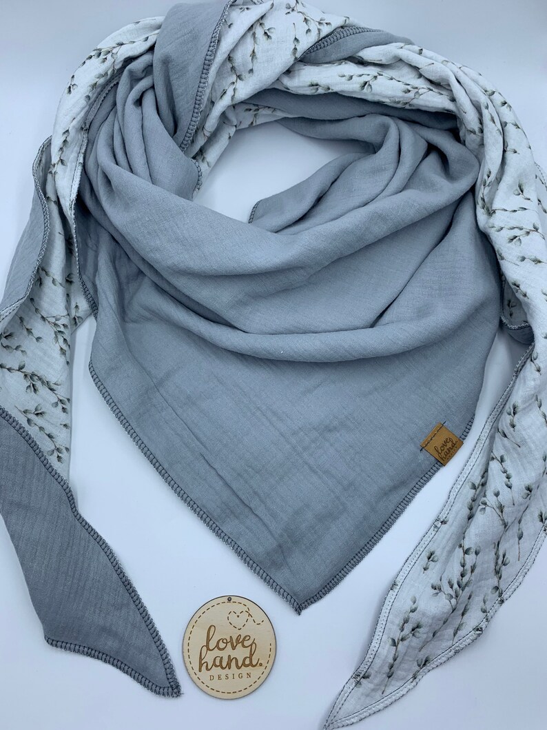 XXL Musselintowel neckscarf triangular scarf buds with uni light grey