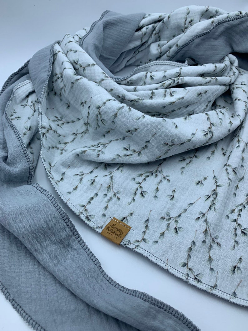XXL Musselintowel neckscarf triangular scarf buds with uni light grey