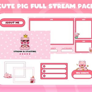 Twitch Cute Pig Full Stream Package - Animated Screen Video - Overlay - Panels - Alerts - Scenes - Cam Overlay and Label for Twitch...