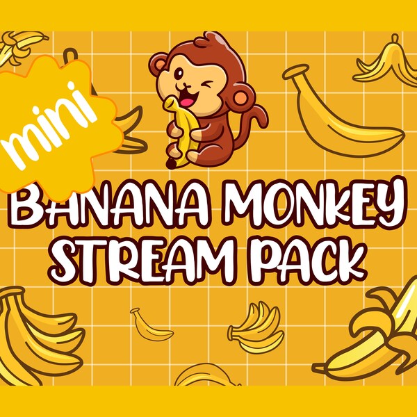 Mini Banana Monkey Stream Paket / 4 x Vollbild Overlay / Separate Aufbau Elemente / 2xKamera Overlay / 1xChat Box / 2xBG / 1xLive Box