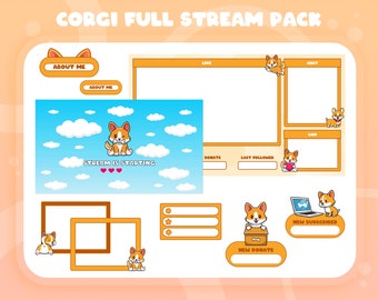 Twitch Corgi Full Stream Package - Animated Transition Video / Stream Screen - Overlay - Panels - Alerts - Scenes - Cam Overlay and Label...