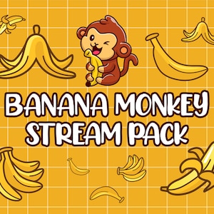 Banana-Monkey Full Stream Package - Animated Screen - Transition Video - Overlay - Panels - Alerts - Scenes - Cam Overlay - Label for Twitch