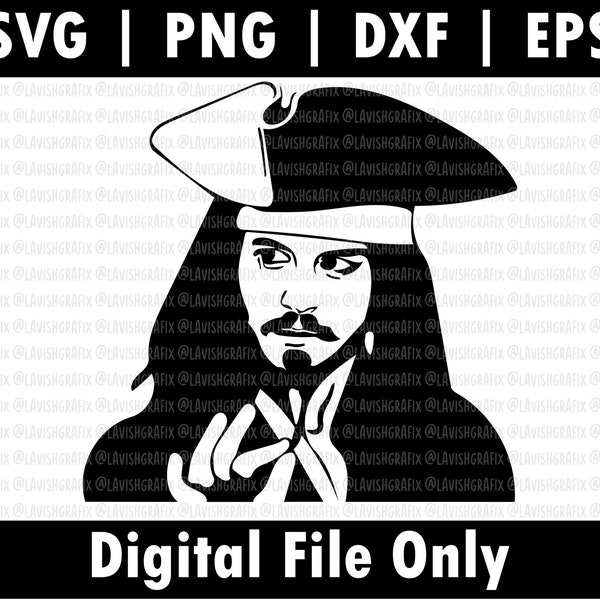 Captain Jack Sparrow SVG, Png, Eps Dxf, Digital Download, Files for Cricut, Cameo, Silhouette, Pirate, DIY, Shirt design, Mug design